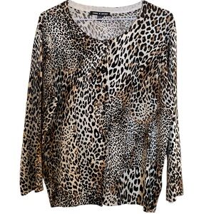 CABLE & GAUGE Animal Print Long Sleeve Cardigan | XL | Lightweight Knit